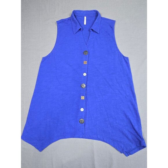 Passports Tops - Passports Sleeveless Lagenlook Royal Blue Tunic Top XL 100% Cotton Asymmetrical